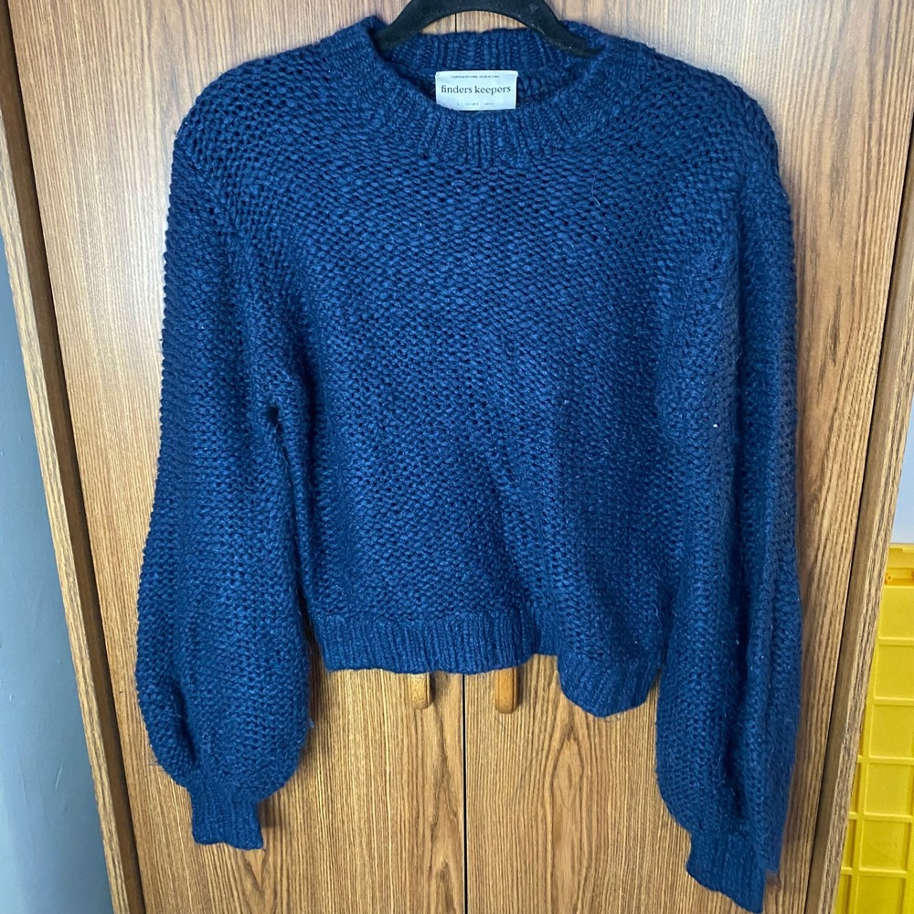 Finders Keepers Sweater Womens Small Navy Blue‎ Popcorn Knit Balloon Sleeve S